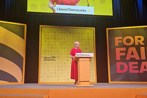 Lisa Smart gives the keynote address at the Liberal Democrat conference building up to the General Election