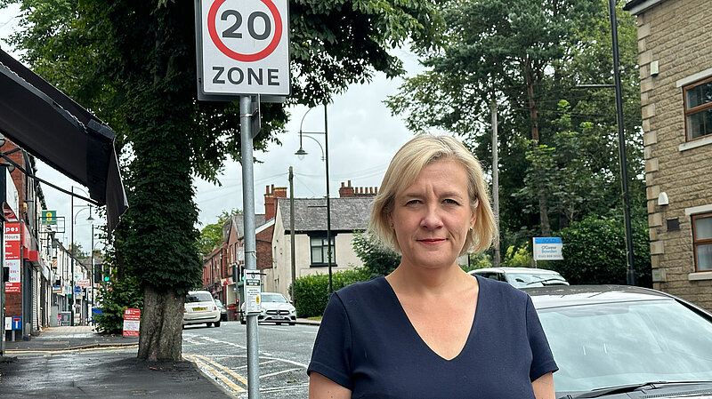 Lisa Smart at the start of a 20mph zone