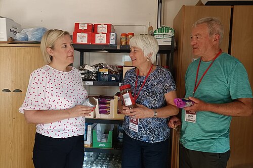 Lisa Smart with volunteers Alison and Chris Buckley at The Pantry, Marple
