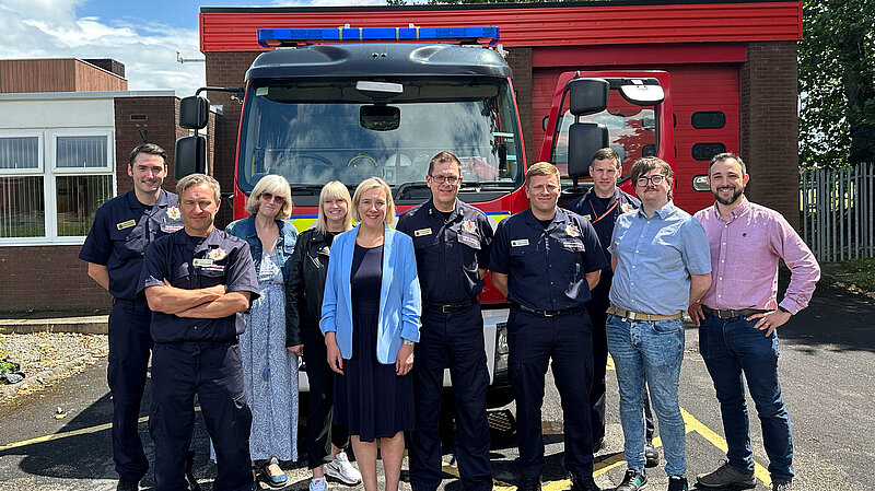 Lisa Smart meets members of the Offerton fire crew together with local Liberal Democrat councillors