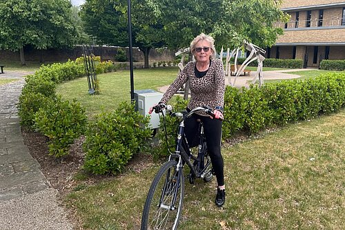 Councillor Marie Bradburn on her bike, Bike Week 2025