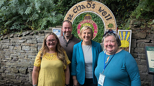 Local councillors Mark Roberts, Rachel Bresnahan and Angie Clark with MP Lisa Smart at the well dressing
