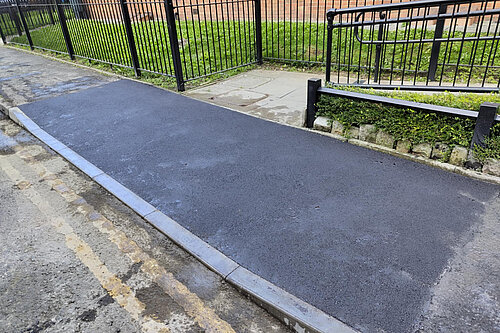 The new dropped kerb at Hopwood Court