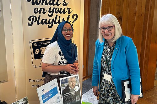Beatrice Wishart MSP at the Playlist for Life stand in the Scottish Parliament