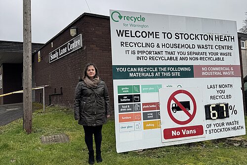Sharon looking miffed at Sandy Lane Recycling Centre