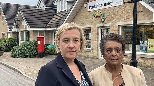 Lisa Smart MP and local councillor Shan Alexander at High Lane Post Office