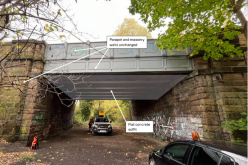 Harrison Bridge with vehciles underneath