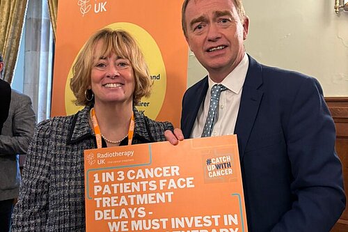 Tim Farron with Professor Pat Price from Radiotherapy UK in Parliament