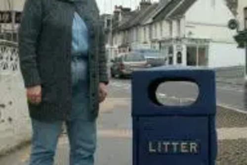 Maureen Speller with litter bin
