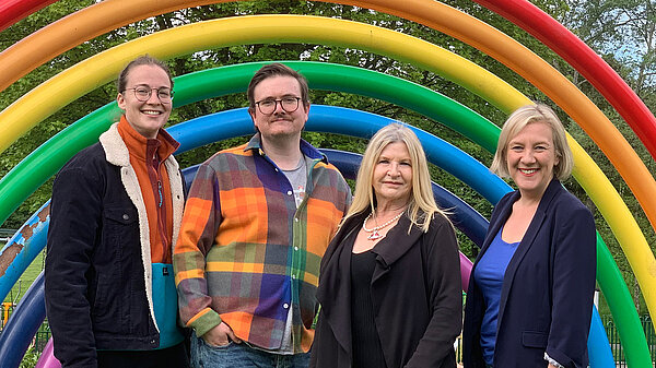 Hazel Grove Lib Dem team photo, featuring Frankie, Jake, Wendy and Lisa