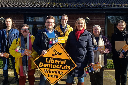 Lisa Smart and group of volunteers out campaigning in Offerton