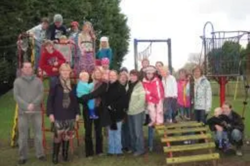 Terrye Teverson with parents and children at the park in Goonhavern.