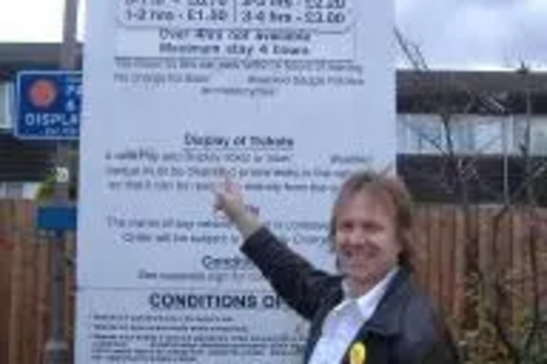 FLASHBACK: Lib Dem activist Nigel Clarke campaigns against the 2008 car parking charge increases