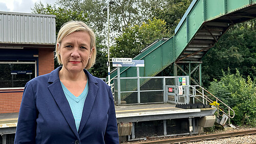 Lisa Smart MP at Bredbury Station, with access only by the bridge