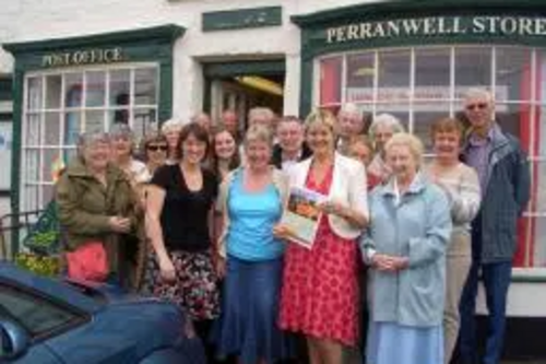 Terrye outside Perranwell PO with Julia Goldsworthy