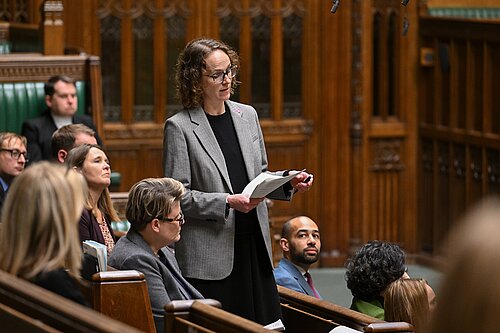 Alison Bennett MP in Parliament Chamber speaking