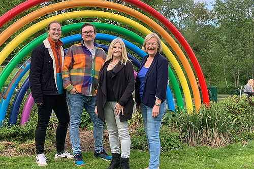 Mayoral candidate Jake Austin with parliamentary candidate Lisa Smart and his ward colleagues Frankie Singleton and Wendy Miekle