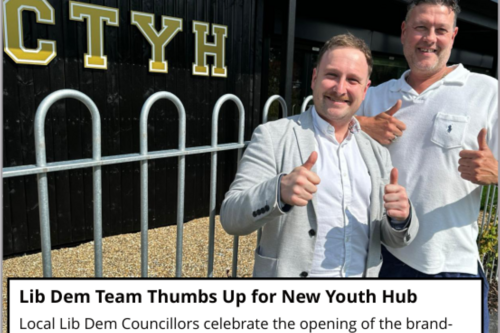 Lib Dem councillors Tom Astell and Tony Henderson celebrate Beverley's new youth club