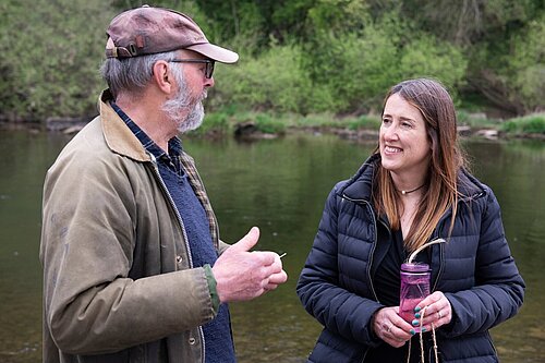Jane Dodds MS testing water quality in the River Wye