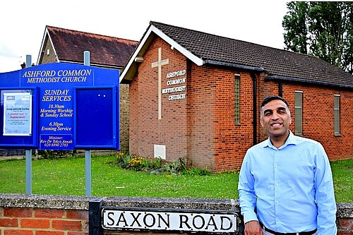 Harry Boparai outside Ashford Common Methodist Church