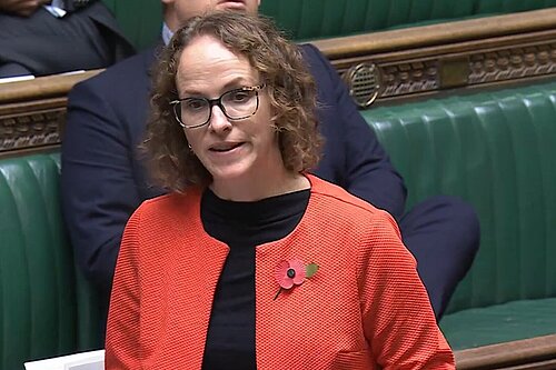 Alison speaking in the House of Commons, wearing a poppy