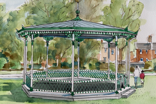 Watercolour painting of Dorking Bandstand