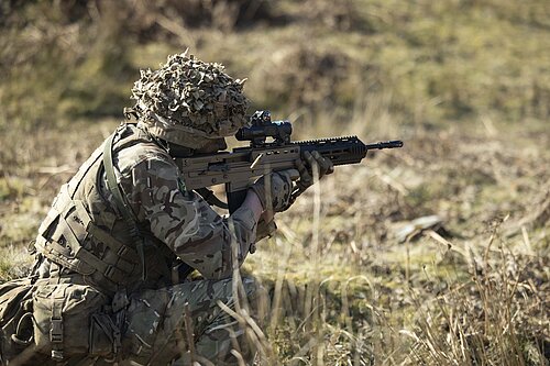 Pictured: A soldier fires at a target during a Live Range serial whilst on the The Light Close Recognisance Commanders Course. 
