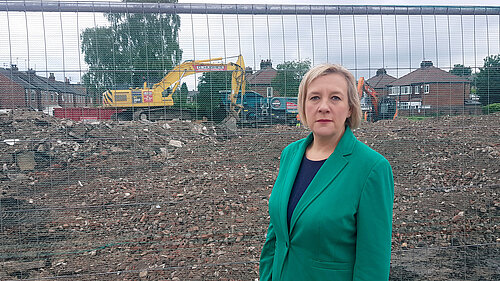 Lisa Smart MP at the site of the demolished outpatients building at Stepping Hill