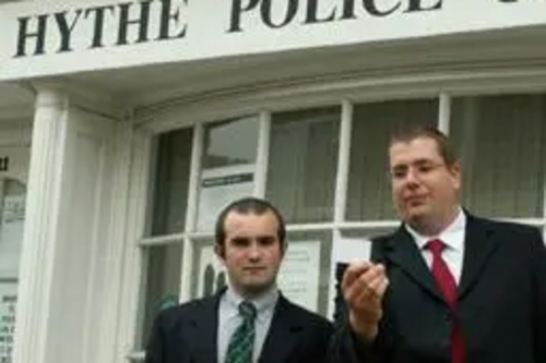 Sam Matthews and Darren Briddock outside Hythe Police Shop
