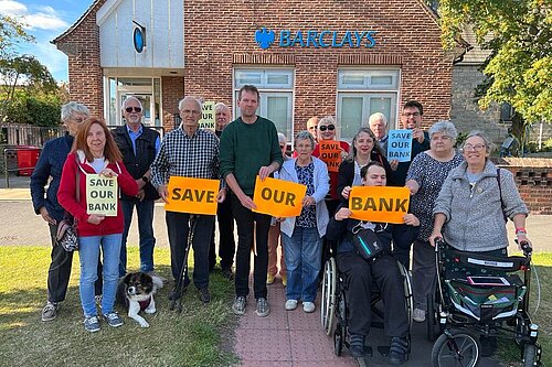 Photo showing Haxby and Wigginton Lib Dems campaigning since 2022 for a new Banking Hub