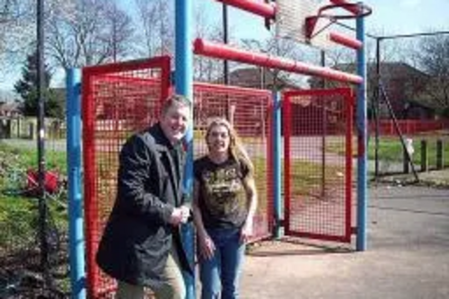 Councillor Dale Mulgrew and local resident Mandy Swift at the Kirkholt Kickpitch.