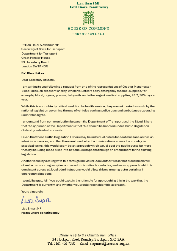 Lisa Smart MP's letter to the Minister
