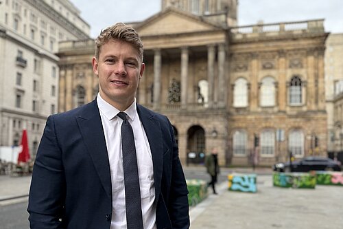 Carl Cashman outside Town Hall
