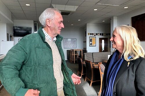 Roz Savage MP speaking with farmer from Braydon Forest