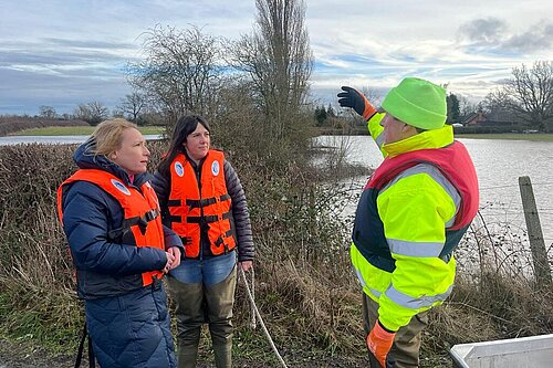 Helen at a flood in Melverley in 2024