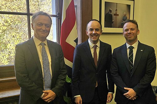 Ben Maguire MP, Andrew George MP, and Chief Secretary to the Treasury James Murray MP