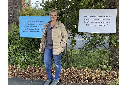 Cllr in front of Community Centre 
