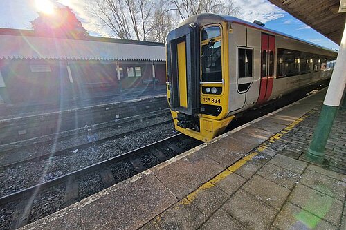 A Transport for Wales Train at Newtown Station