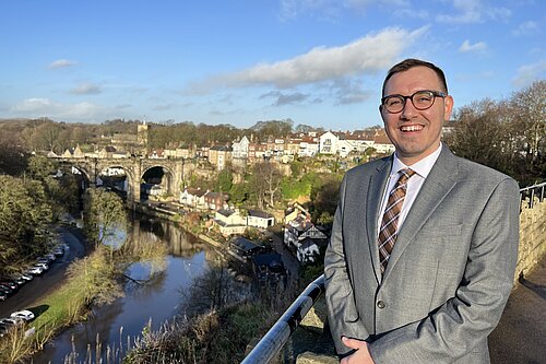 Tom Gordon stood overlooking the Nidd Gorge and the Knaresborough viaduct 