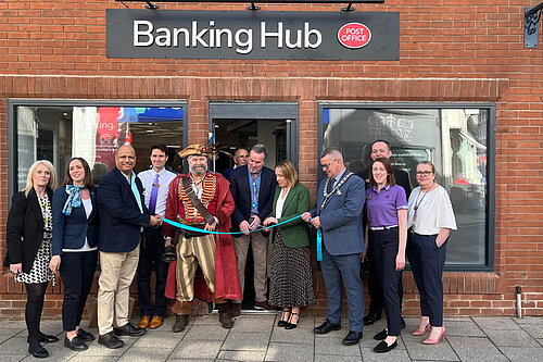 Helen at the opening of the Whitchurch Banking Hub
