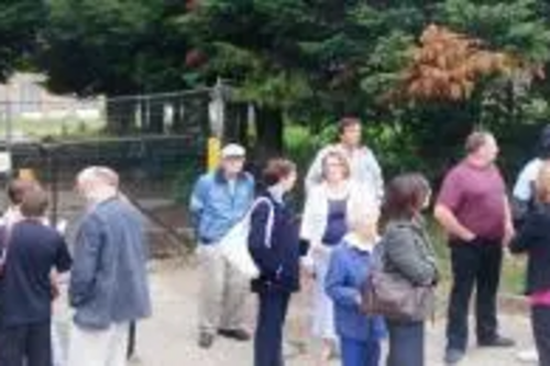 Stephen Robinson, Ros Webb, Cllrs. David Jones and Philip Firth and members of the Moulsham Lodge Action Group outside the abandoned community centre