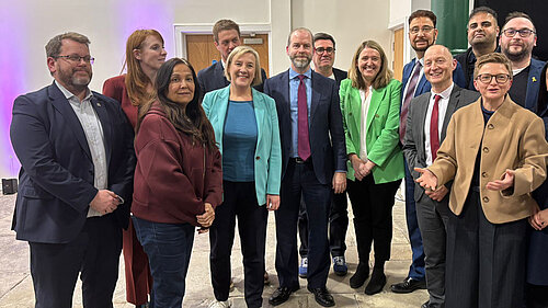Hazel Grove MP Lisa Smart, with Schools Minister Alison McGovern, and MPs and councillors for across Greater Manchester