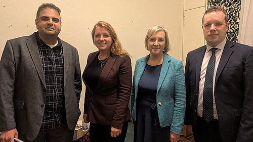 Lisa Smart and Tom Morrison, the Liberal Democrat MPs for Hazel Grove and Cheadle meet Government Minister Alison McGovern, with Stockport MP Nav Mishra