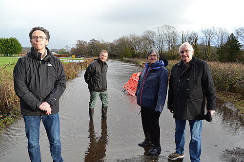 Tim and local councillors on Meathop Road