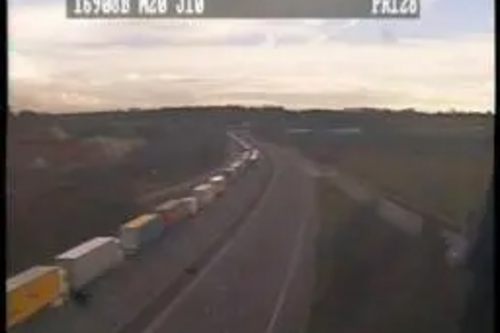 Motorway traffic during Operation Stack at J10 M20 Ashford