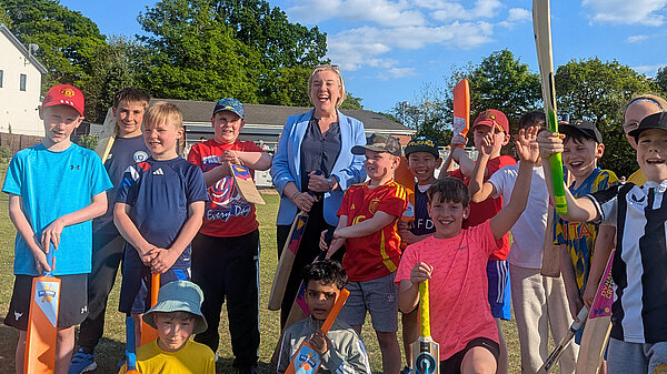 Lisa with children at Woodley Cricket Club