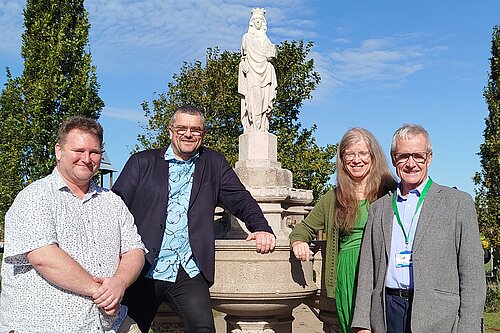 The fully restored statue of St Eanswythe at Radnor Park in Folkestone with councillors (left to right) Cllr Connor McConville, Cllr Tim Prater, Cllr Belinda Walker and Cllr Jim Martin