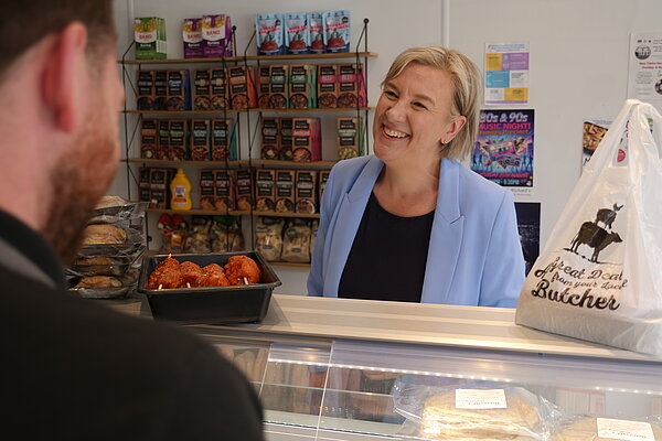 Lisa shopping at Romiley butchers