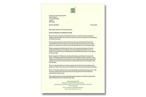 Thumbnail of joint letter from MPs to PM on recognition of a Palestinian state