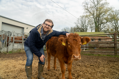 Freddie with a calf during a farm visit